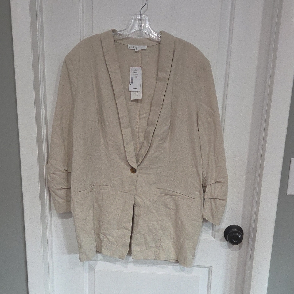 cleo Neutral Beige Single-Button Blazer